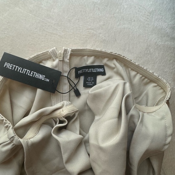 prettylittlething Cream Cowl Neck Bandeau Corset Midi Dress - Picture 2 of 4